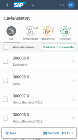 clavisAssetory 2.0 - Überblick clavis Fiori App Anlageninventur – clavisAssetory - Überblick